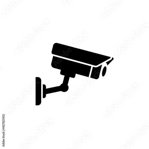 Security Camera Illustration on Wall in Black and White Minimal Style