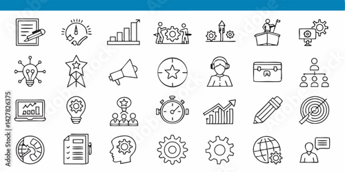Business doodle icon set vector illustration for management strategy success and optimization