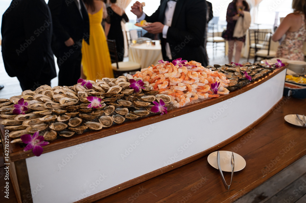 Fototapeta premium Chilled Shellfish Bar at Coastal Wedding Reception