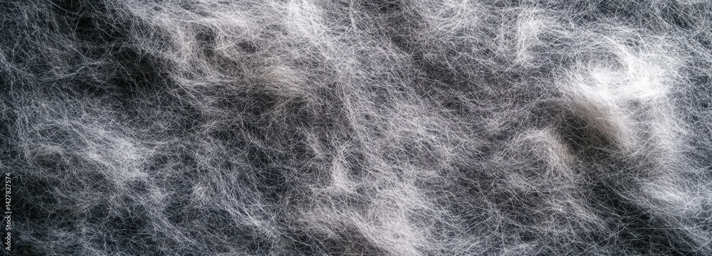 Obraz premium This close-up reveals the intricate details of soft gray wool felt, emphasizing its delicate fibers and soothing texture, creating a peaceful and inviting visual experience