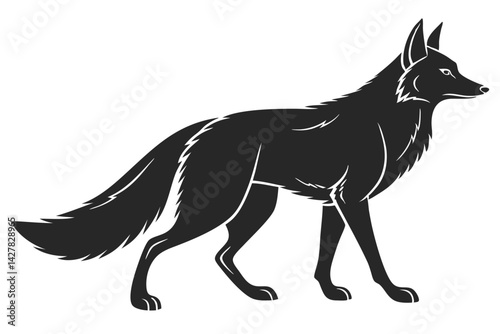 Elegant Black Fox Silhouette Vector Illustration For Wildlife And Design Projects Isolated On White