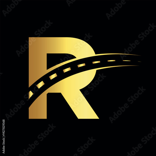 Road Logo combine with letter R vector template