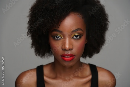 Portrait of young afro woman with bright make-up