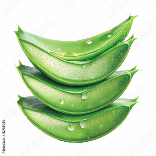 realistic aloe vera gel dripping from sliced pieces.  isolated on transparent background