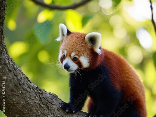 Obraz na płótnie Red panda on a tree on a sunny day. w salonie