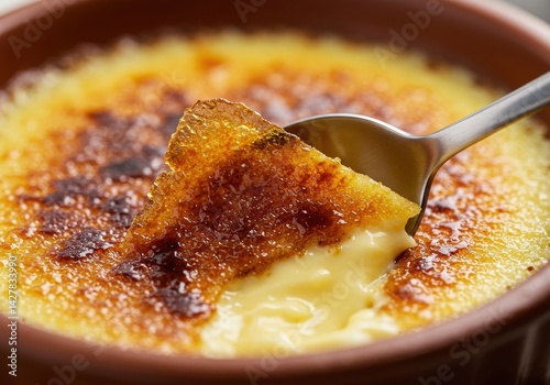 Caramelized sugar creme brulee close up