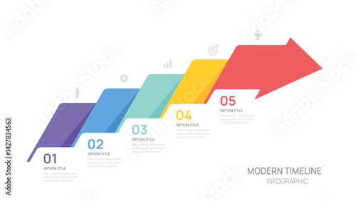 Infographics arrow symbol 5 steps timeline business to success template.