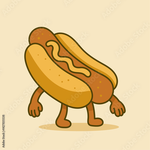 Funny cartoon hotdog character with playful pose and cute style. Great for t-shirt designs, kids products, branding, stickers, and food-themed projects.