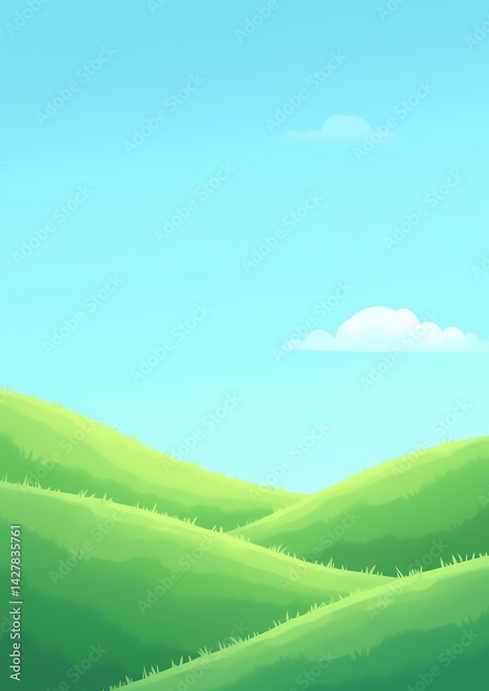 Obraz premium Green Hill Landscape Illustration 