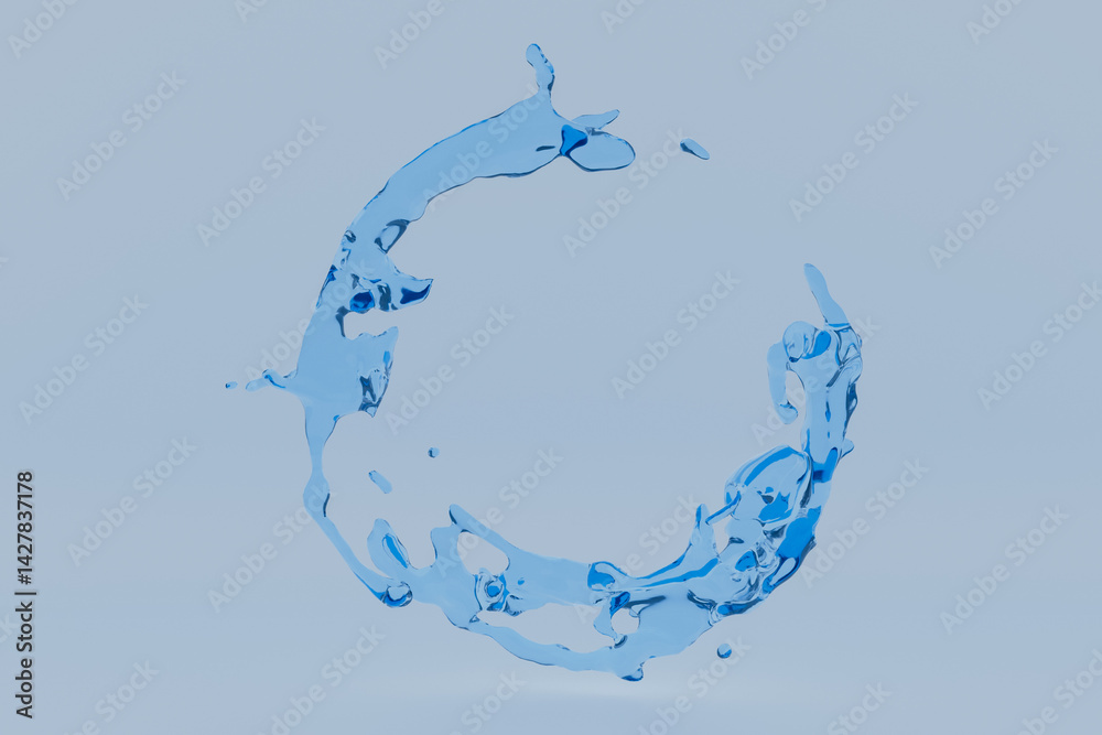 A blue splash of water is shown in a circular shape