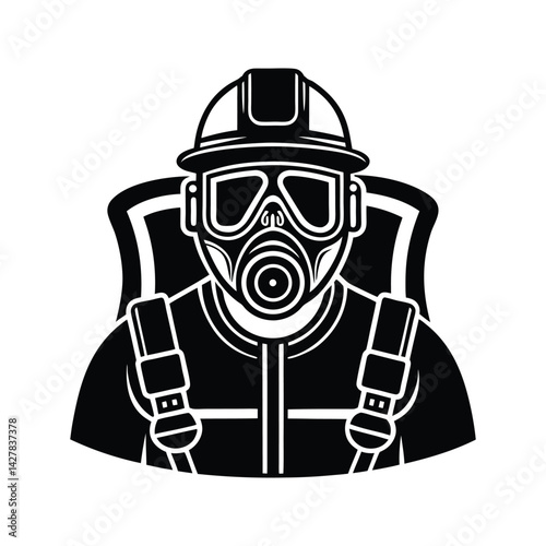Firefighter breathing apparatus icon silhouette vector with white background