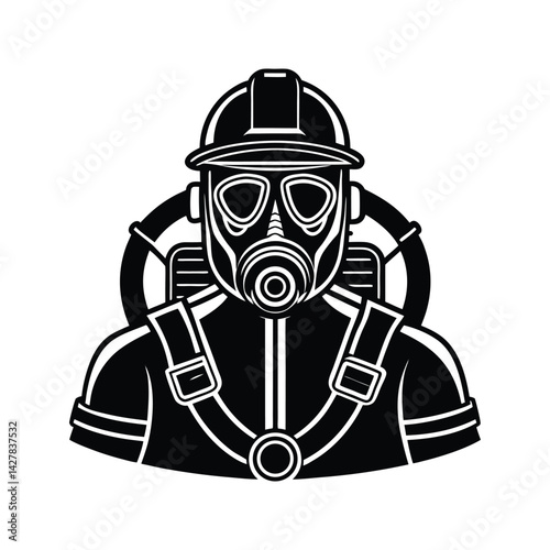 Firefighter with full gear icon silhouette vector with white background
