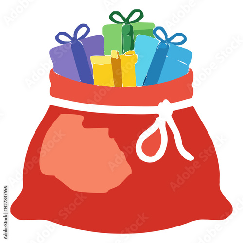 Red Sack Overflowing with Charming Gifts Highlighting the Excitement of the Holiday Season Ideal for Use in Media Marketing Promotions or Festive Decorations That Spread Joy and Happiness