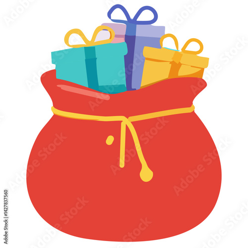 Vibrant Red Sack Filled with Beautifully Wrapped Gifts Captures the Essence of Joyful Giving Ideal for Celebrating Special Occasions and Creating Wonderful Memories with Family and Friends