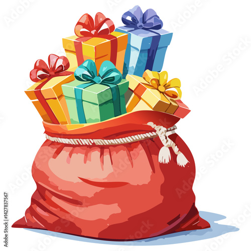 Joyful Representation of a Red Sack Full of Wondrous Gifts Symbolizing the Magic of Christmas and Celebrations Perfect for Inviting Excitement into Your Festive Activities and Decorations