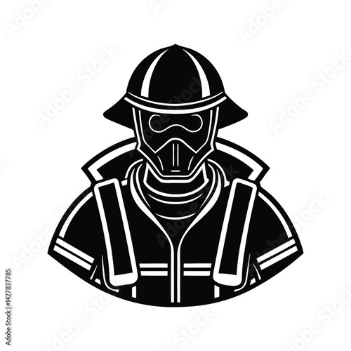 Full firefighter uniform icon silhouette vector with white background
