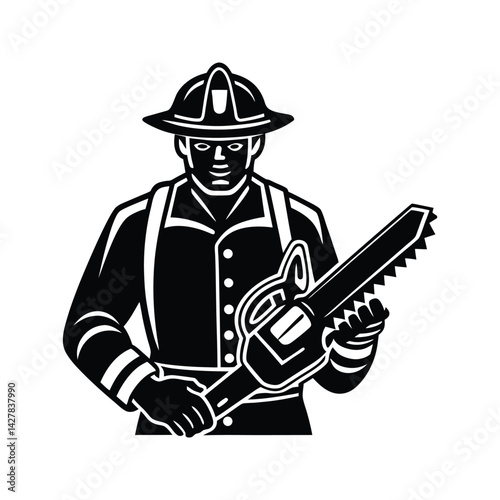 Emergency chainsaw tool icon silhouette vector with white background