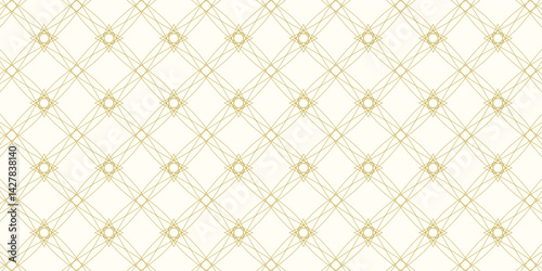 Abstract geometric seamless pattern. Golden lines texture, elegant floral lattice, mesh, weave. Oriental traditional luxury background. Subtle gold ornament, repeat tiles, modern design. Stock vector