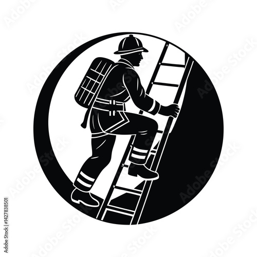 Rescue ladder ascent icon silhouette vector with white background