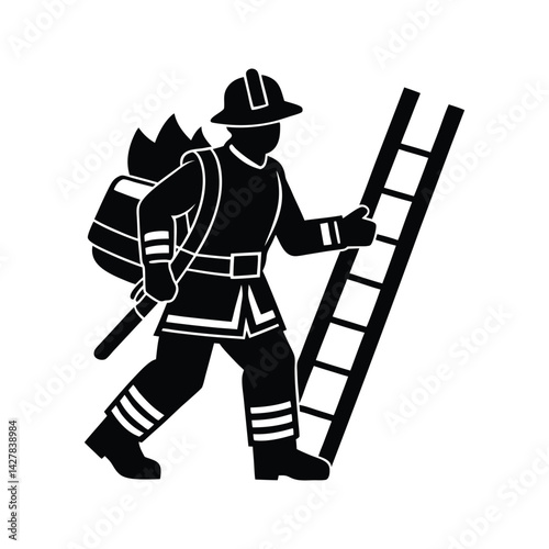 Rescue ladder deployment icon silhouette vector with white background