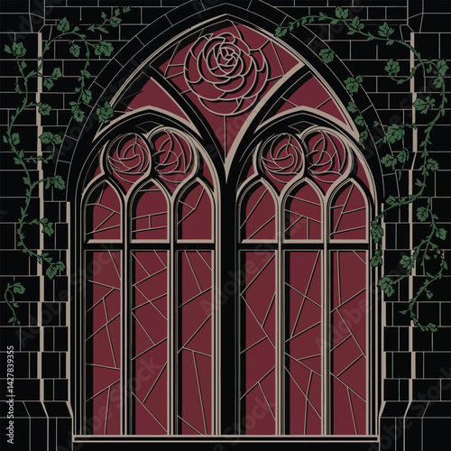 Gothic Cathedral Vector Art with Dramatic Architecture and Shadows
