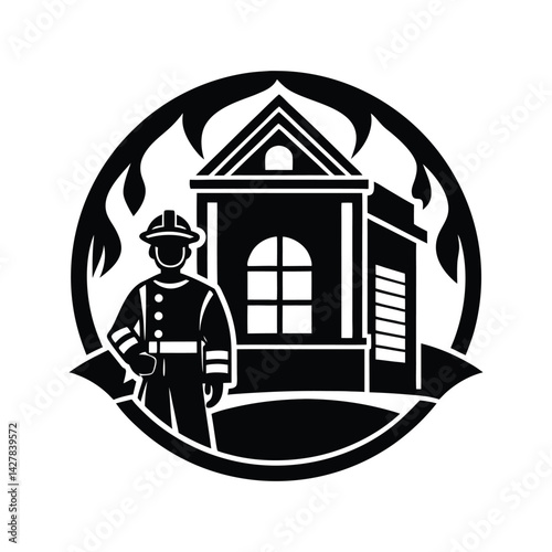 Firefighter fire station icon silhouette vector with white background