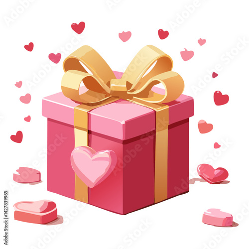 Whimsical Illustration of a Heart-Themed Gift Box Captures the Joy of Giving and Receiving Love Emphasizing the Delight in Presenting Thoughtful Gifts to Friends and Partners on Special Days