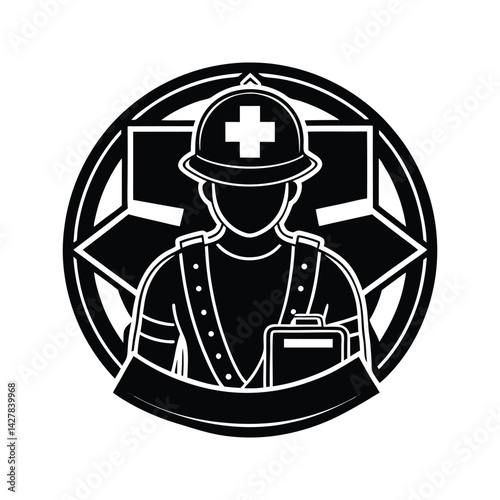 Rescue medic firefighter icon silhouette vector with white background