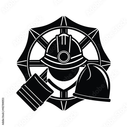 Firefighter equipment set icon silhouette vector with white background