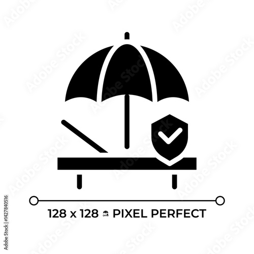 Right to rest and leisure pixel perfect glyph solid icon. Reasonable limitation of working hours. Periodic holidays with pay. Black silhouette symbol on negative space. Vector isolated illustration