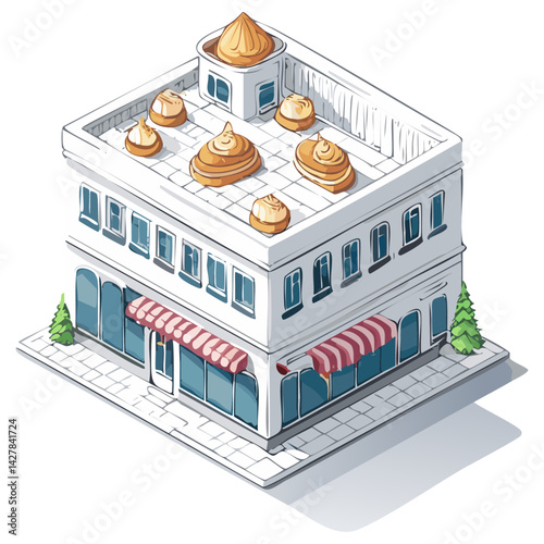 house plan blueprint bakery cartoon isometric