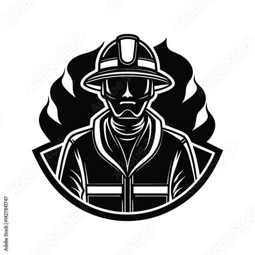 Firefighter in smoke icon silhouette vector with white background