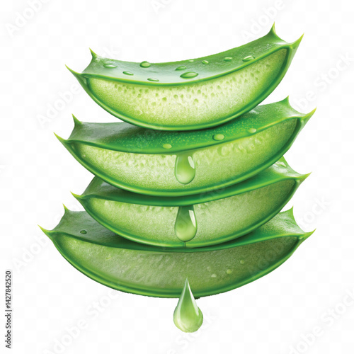 realistic aloe vera gel dripping from sliced pieces.  isolated on transparent background