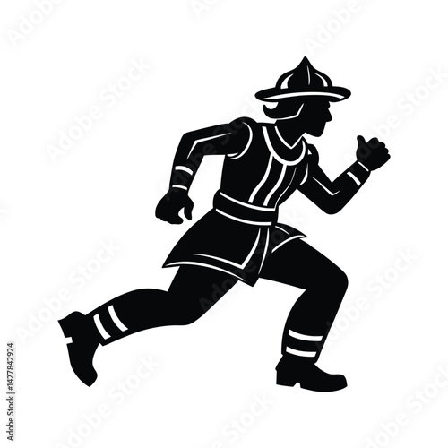 Firefighter in motion icon silhouette vector with white background