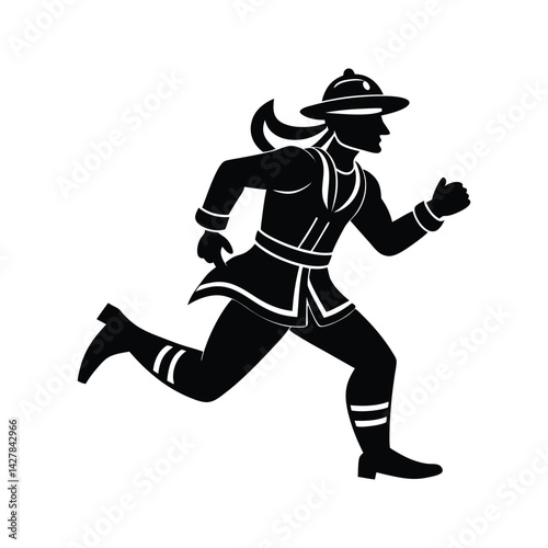 Fireman sprinting icon silhouette vector with white background