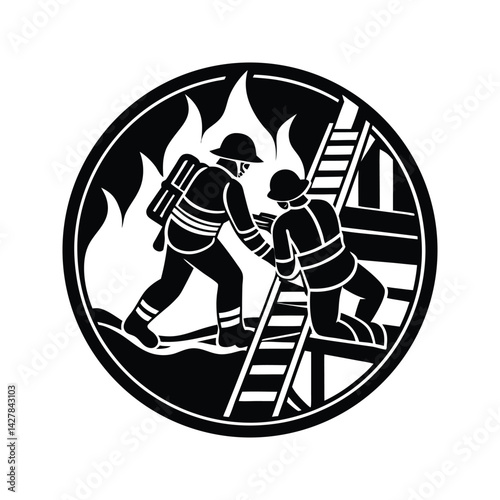 Emergency rescue by firefighter icon silhouette vector with white background
