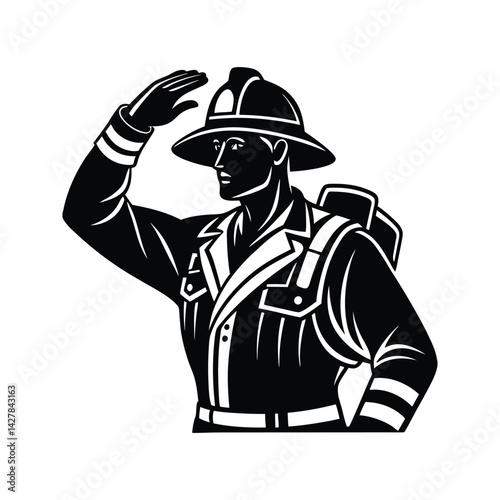 Firefighter saluting icon silhouette vector with white background