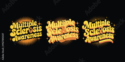 Retro Multiple Sclerosis Awareness T-Shirt - Bold Orange & Yellow Design