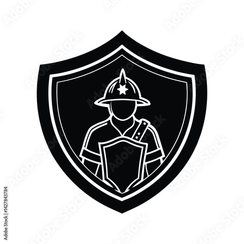 Fireman badge shield icon silhouette vector with white background