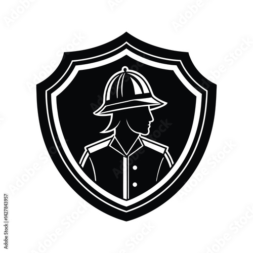 Shield icon for firefighter icon silhouette vector with white background