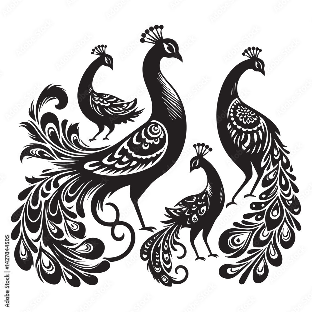 Fototapeta premium create peacock bird Silhouette with white background