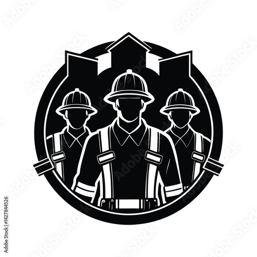 Team of firefighters icon silhouette vector with white background