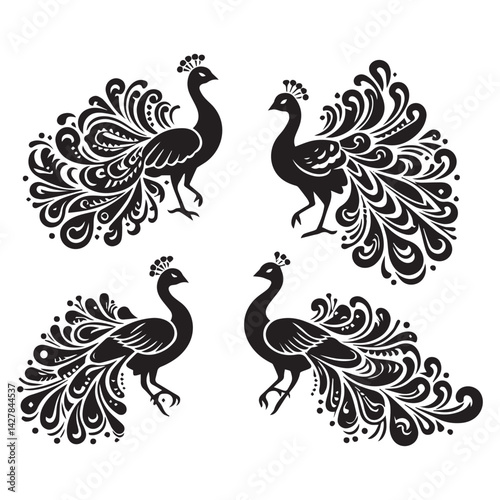 create peacock bird Silhouette with white background