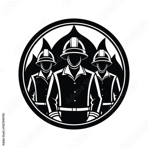 Group of firefighters icon silhouette vector with white background