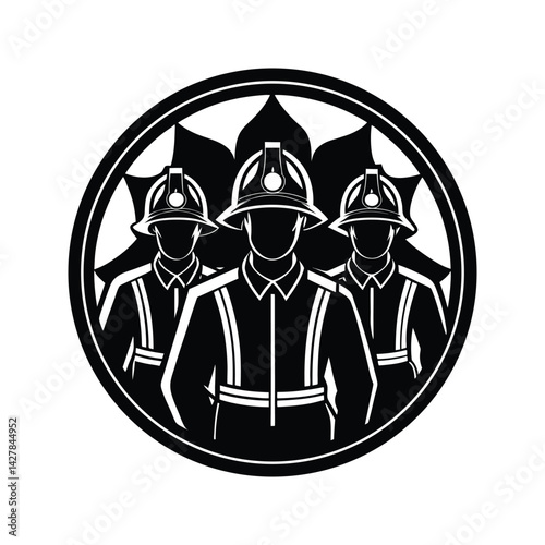 Emergency firefighter team icon silhouette vector with white background