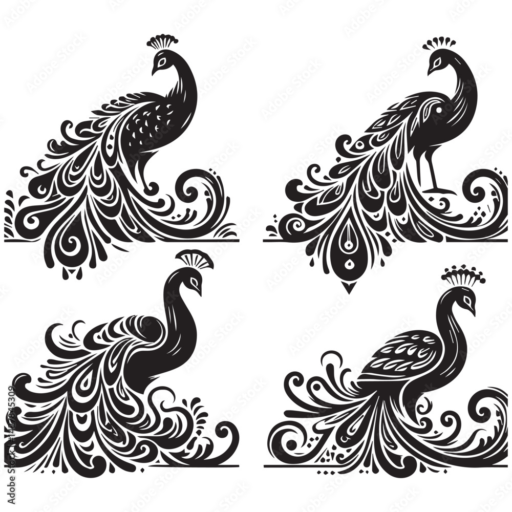 Fototapeta premium create peacock bird Silhouette with white background