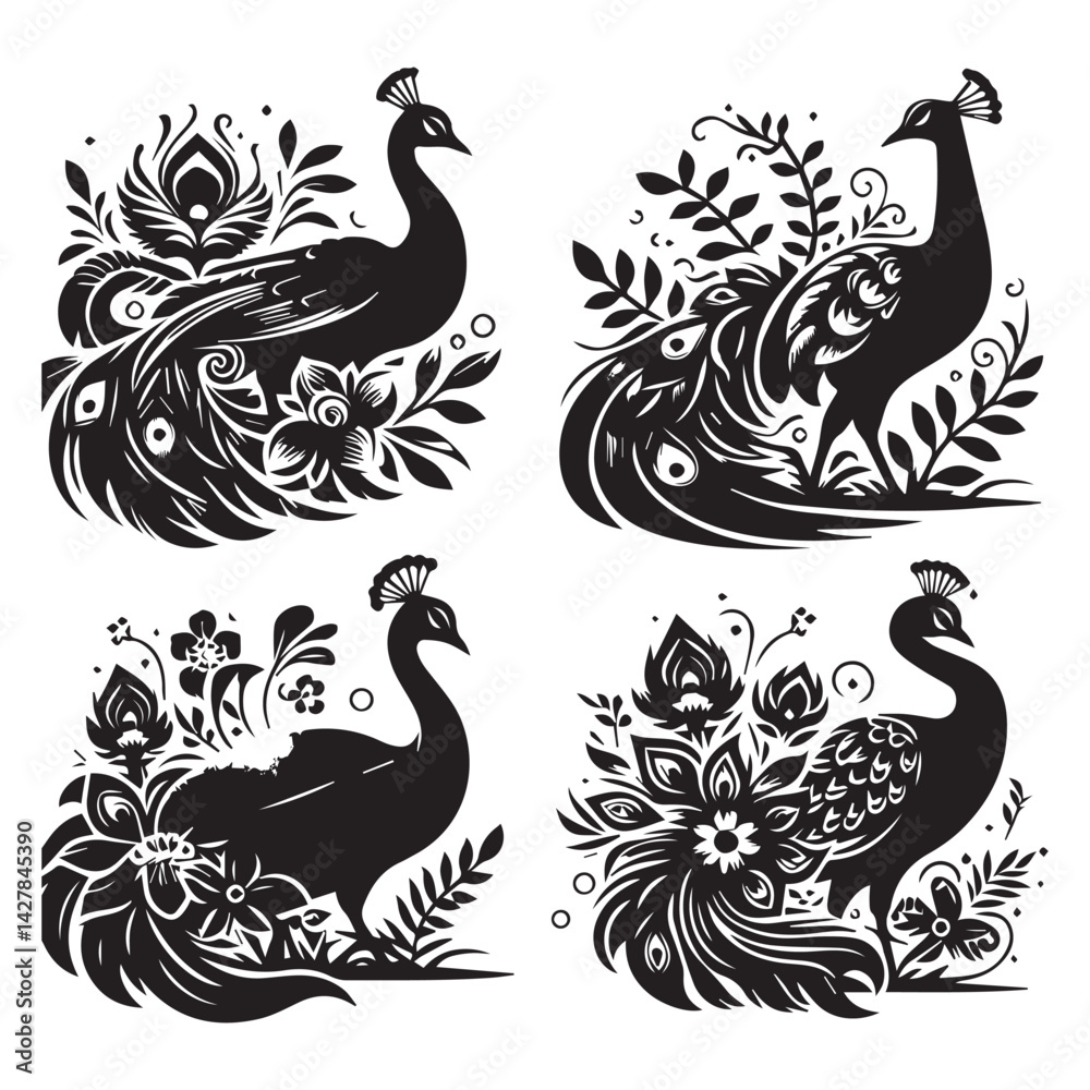Fototapeta premium create peacock bird Silhouette with white background
