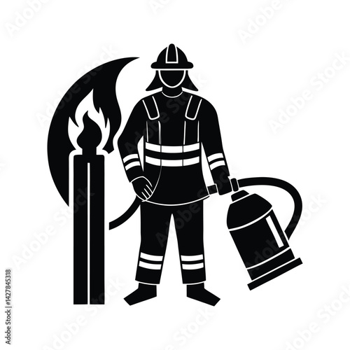 Firefighter practice drill icon silhouette vector with white background
