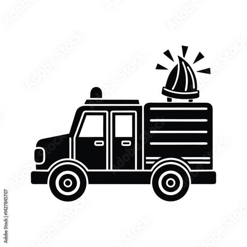 Firefighter truck siren icon silhouette vector with white background