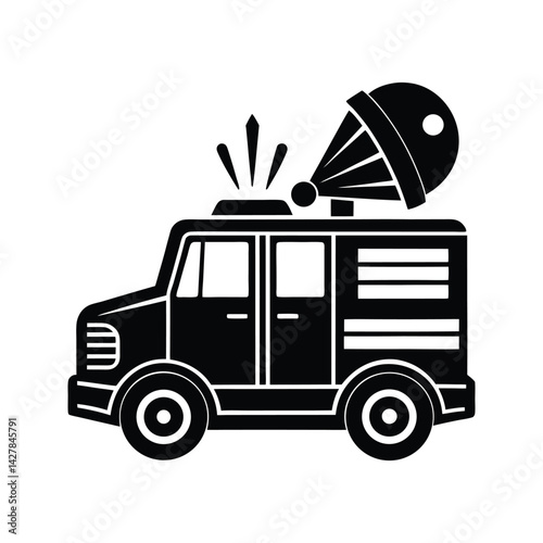 Fire truck alert icon silhouette vector with white background